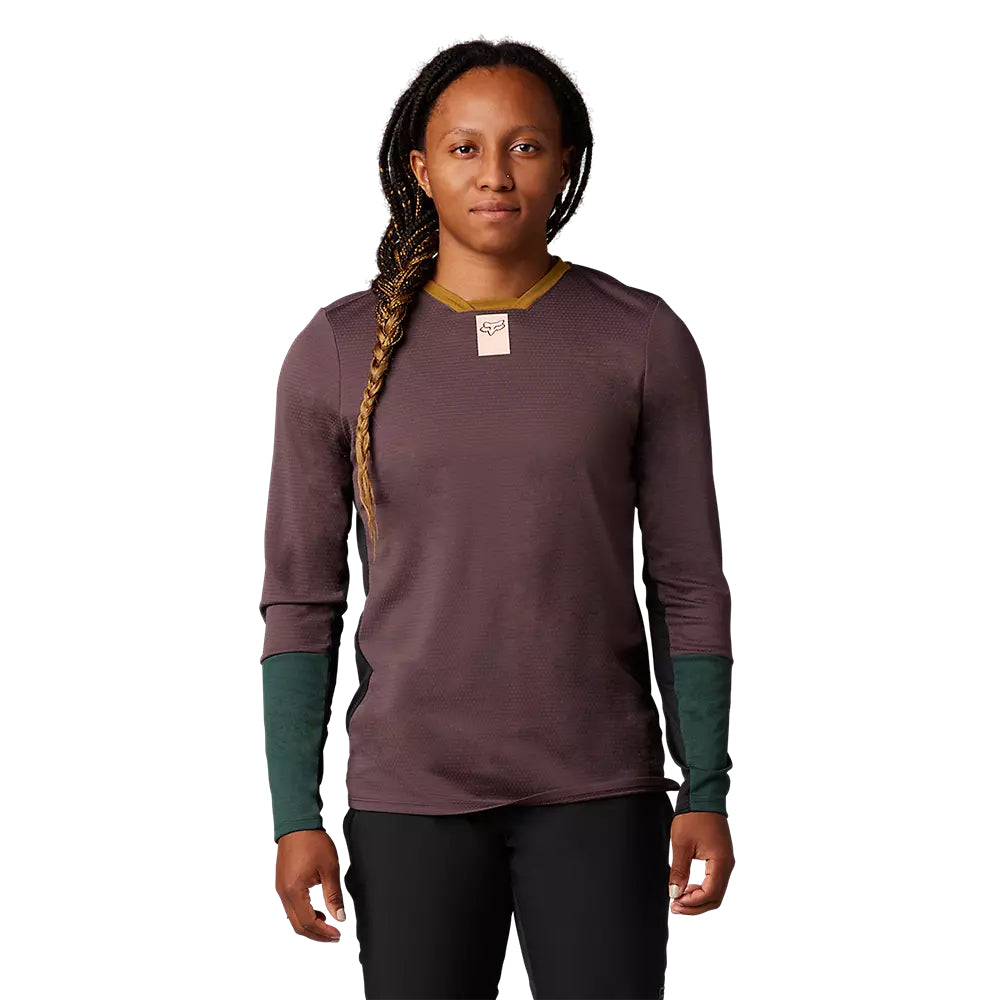 Polera Bicicleta Mujer Defend Manga Larga Morado/Verde Fox