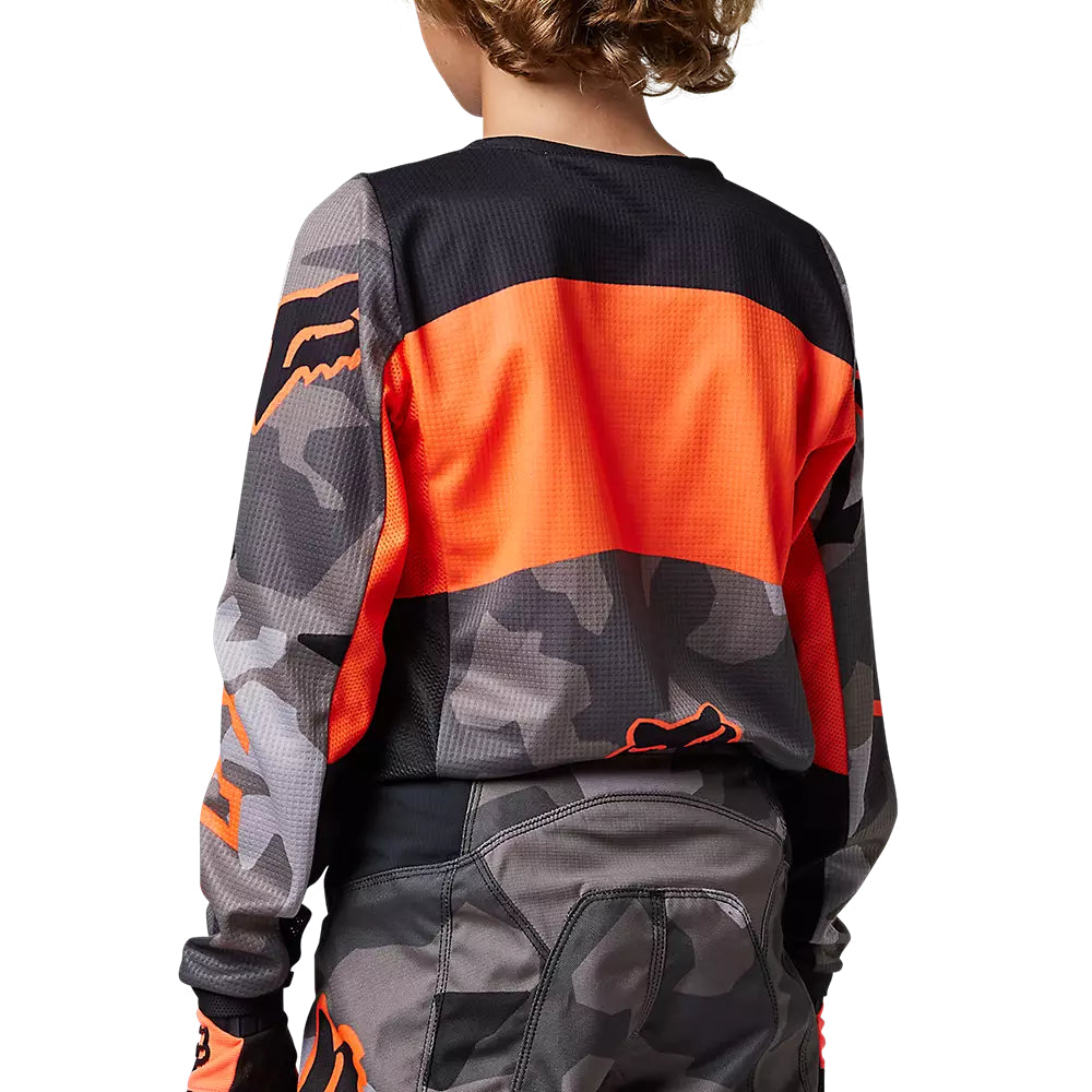 Polera Moto Niño 180 BKNR Camo Gris/Naranjo Fox
