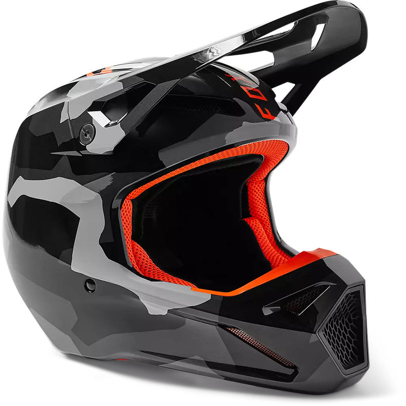 Casco Moto Niño V1 Bnkr Camo Negro/Gris Fox