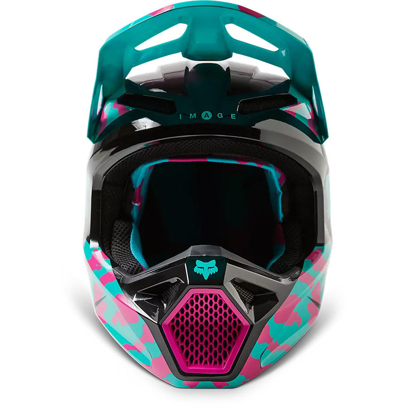 Casco Moto V1 Nuklr Celeste/Rosado Fox