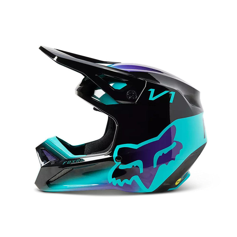 Casco Moto Niño V1 Toxsyk Negro/Celeste Fox