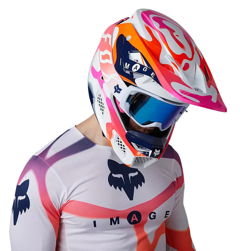 Polera Moto Flexair Ryvr Edicion Limitada Blanco/Azul/Rosado Fox