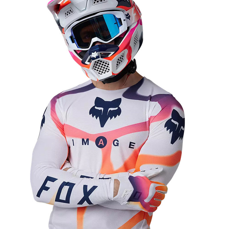 Polera Moto Flexair Ryvr Edicion Limitada Blanco/Azul/Rosado Fox