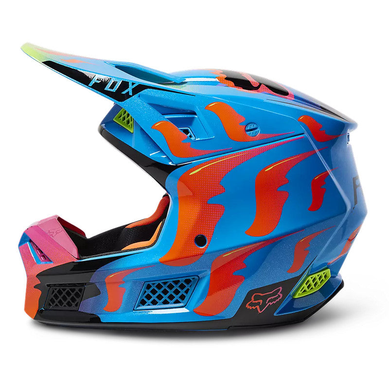 Casco Moto V3 RS Eyeris Celeste/Naranjo Fox