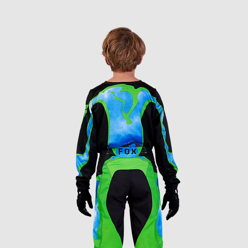 Polera Moto Niño 180 Atlas Celeste/Verde Fox
