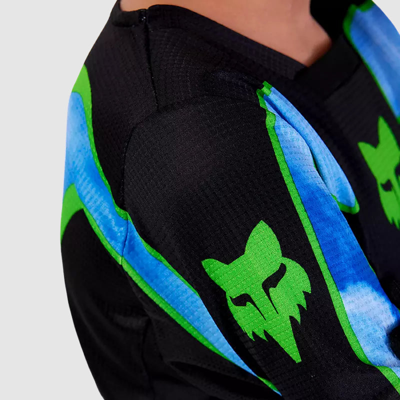 Polera Moto Niño 180 Atlas Celeste/Verde Fox