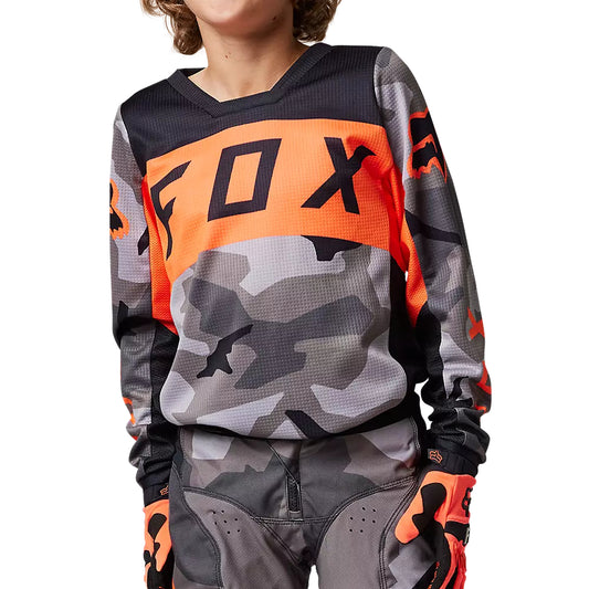 Polera Moto Niño 180 BKNR Camo Gris/Naranjo Fox