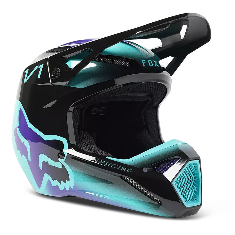 Casco Moto Niño V1 Toxsyk Negro/Celeste Fox | Casco Moto Fox casco fox racing motocross mtb