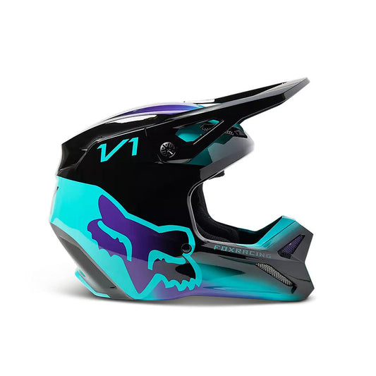 Casco Moto Niño V1 Toxsyk Negro/Celeste Fox