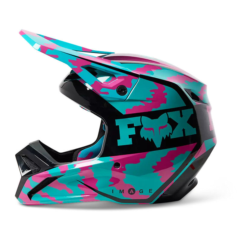 Casco Moto Niño V1 Nuklr Celeste/Rosado Fox | Casco Moto Fox casco fox racing motocross mtb