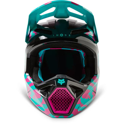 Casco Moto Niño V1 Nuklr Celeste/Rosado Fox
