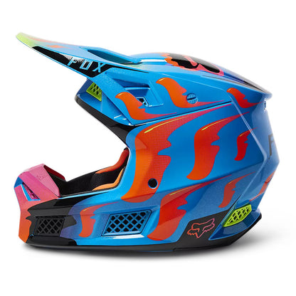 Casco Moto V3 RS Eyeris Celeste/Naranjo Fox