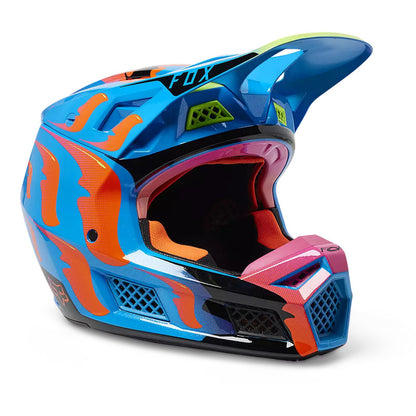 Casco Moto V3 RS Eyeris Celeste/Naranjo Fox