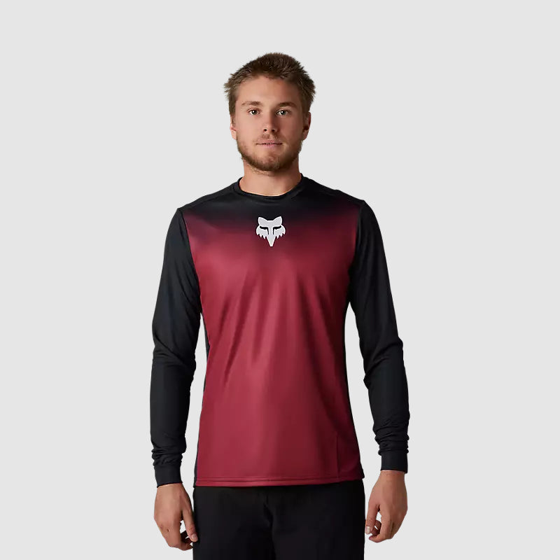 Polera Bicicleta Ranger Keel Manga Larga Negro/Rojo Fox polera bicicleta fox mtb