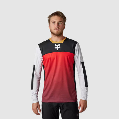 Polera Bicicleta Defend Aurora Negro/Blanco/Rojo Manga Larga Fox polera bicicleta fox mtb