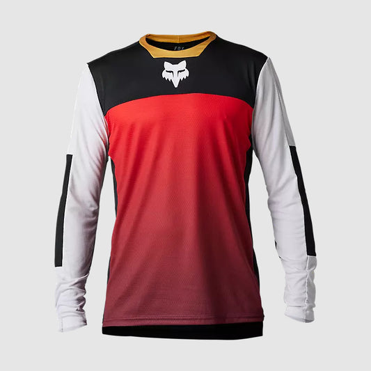 Polera Bicicleta Defend Aurora Negro/Blanco/Rojo Manga Larga Fox polera bicicleta fox mtb