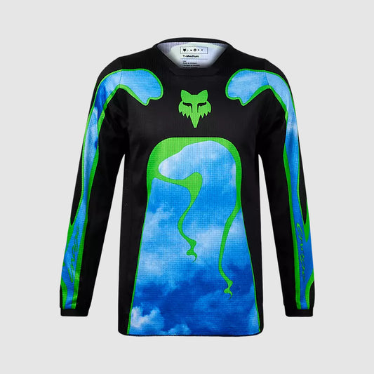 Polera Moto Niño 180 Atlas Celeste/Verde Fox