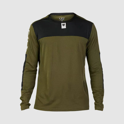 Polera Bicicleta Defend Fox Head Manga Larga Verde Oliva Fox polera bicicleta fox mtb