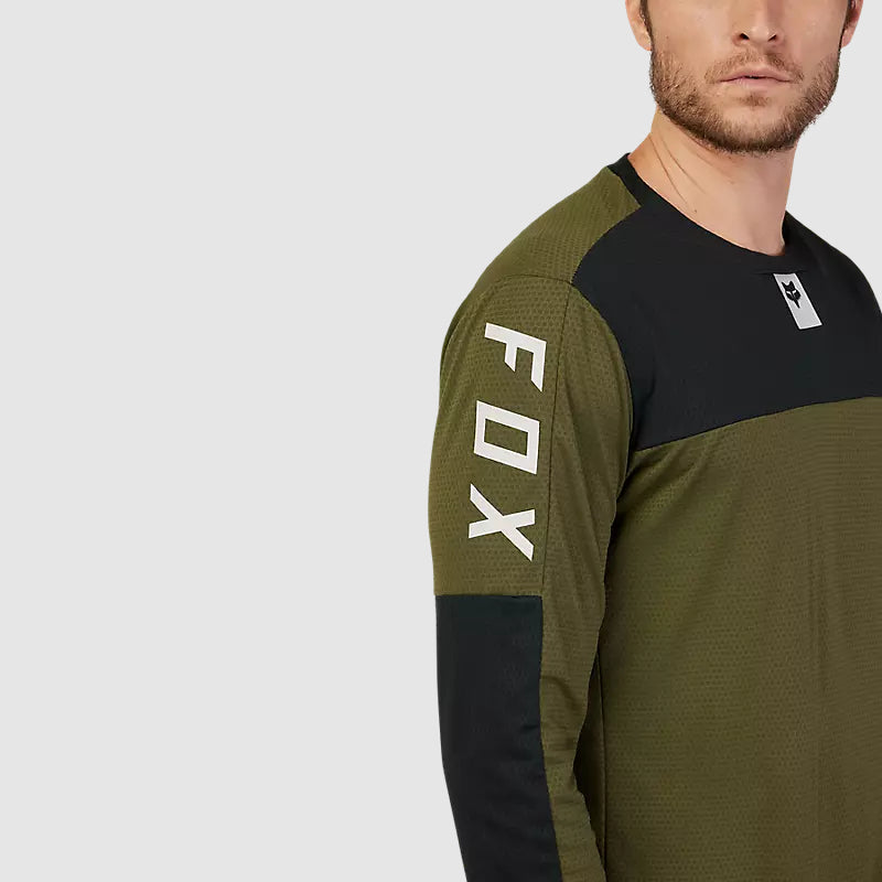 Polera Bicicleta Defend Fox Head Manga Larga Verde Oliva Fox polera bicicleta fox mtb