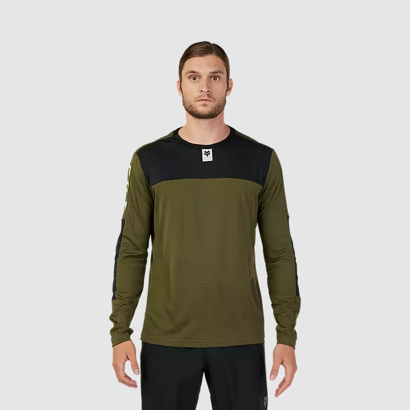 Polera Bicicleta Defend Fox Head Manga Larga Verde Oliva Fox polera bicicleta fox mtb