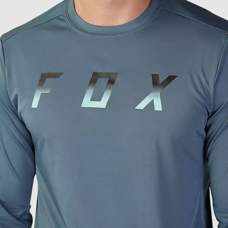 Polera Bicicleta Ranger Dose Manga Larga Azul Acero Fox polera bicicleta fox mtb