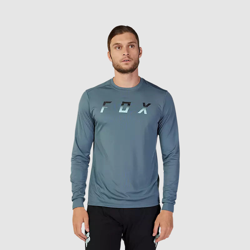 Polera Bicicleta Ranger Dose Manga Larga Azul Acero Fox polera bicicleta fox mtb