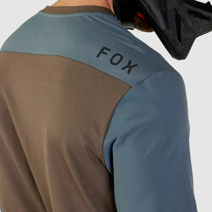 Polera Moto Defend Off Road Manga Larga Azul Acero Fox