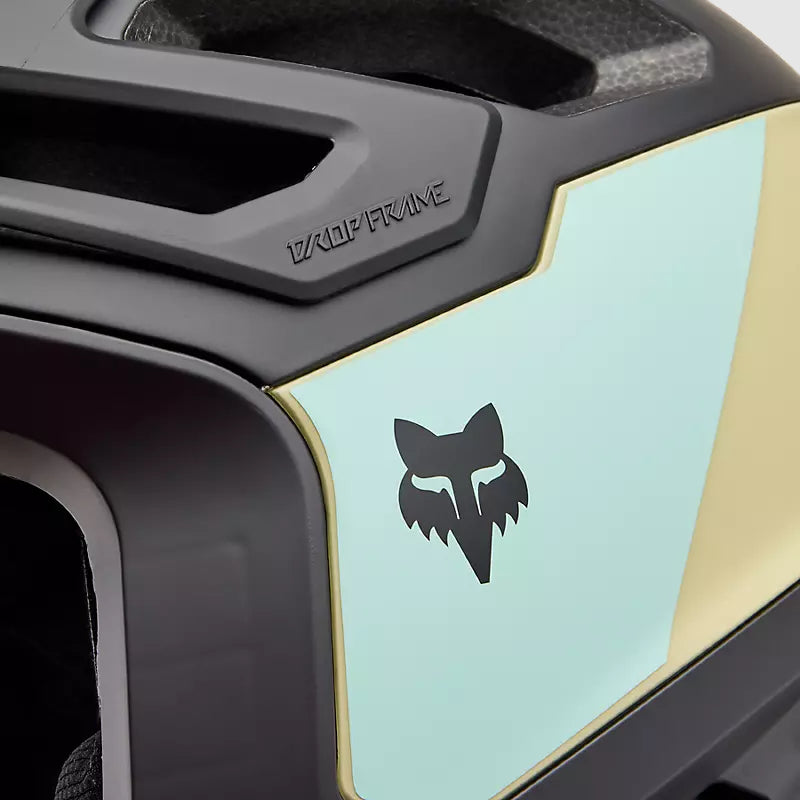 Casco Bicicleta New Dropframe Pro Negro/Dorado/Celeste Fox | Casco MTB Fox casco fox racing motocross mtb