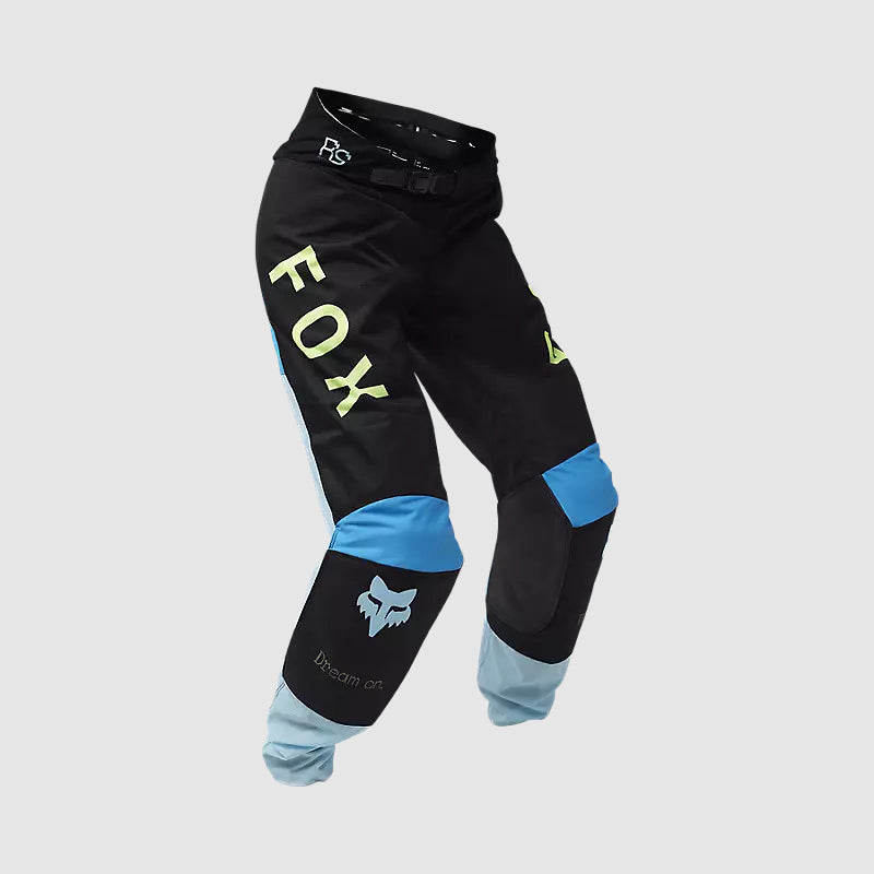 Pantalon Fox Moto Mujer 180 Race Spec para Moto Negro/Celeste