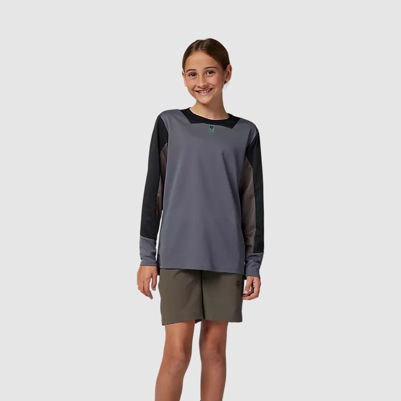 Polera Bicicleta Niño Defend Manga Larga Gris Fox polera bicicleta fox mtb